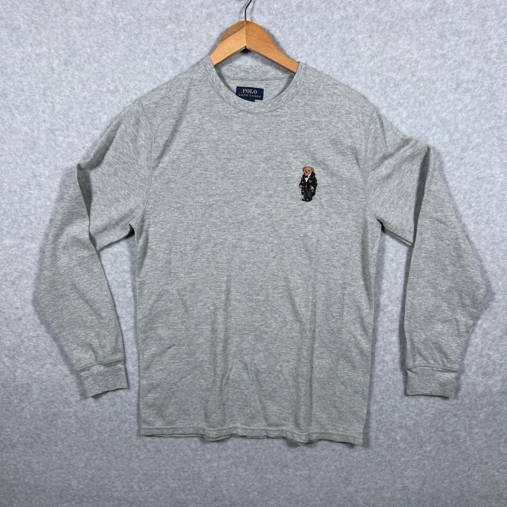 Polo Ralph Lauren Sleepwear Mens Gray Waffle Knit Thermal Polo Bear Shirt Large
